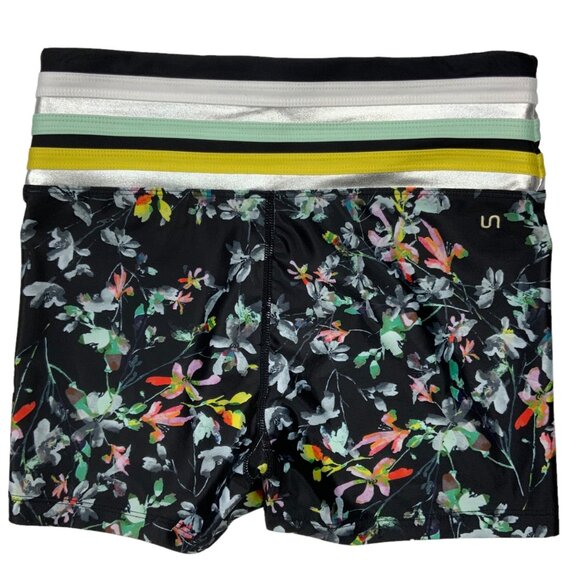 Urban Savage Floral Print Bike Shorts S Black Striped Logo Athleisure Athletic - Picture 11 of 12